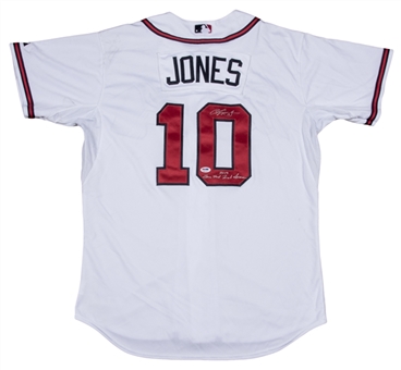 2012 Chipper Jones Game Used and Signed/Inscribed "2012 Game Use Final Season" Atlanta Braves Home Jersey (PSA/DNA)